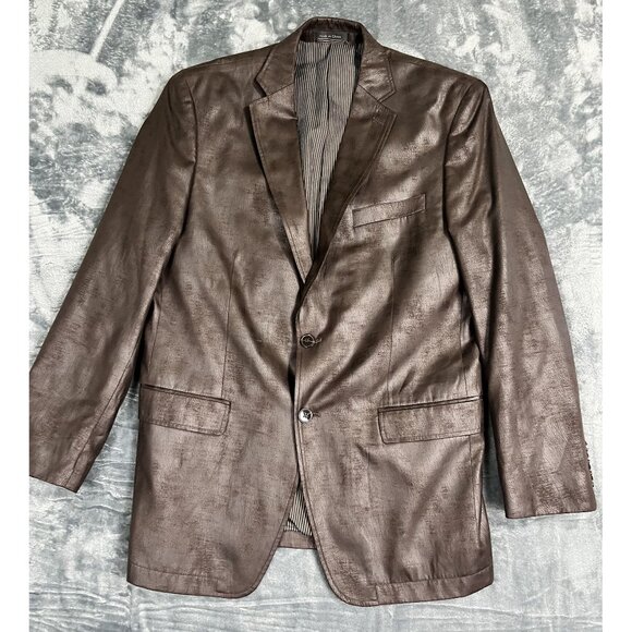 Calvin Klein Other - Calvin Klein Mens Brown Faux Leather Blazer Jacket Size 40R Two-Button Striped L